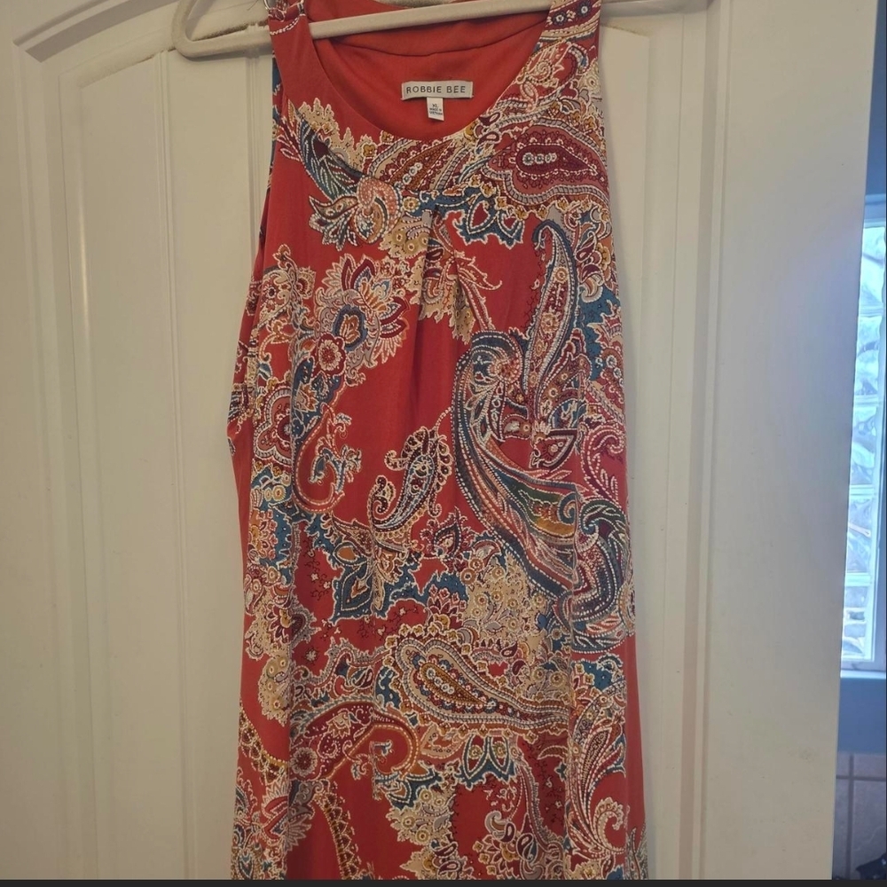 Robbie Bee Coral Red Paisley Trim Dress